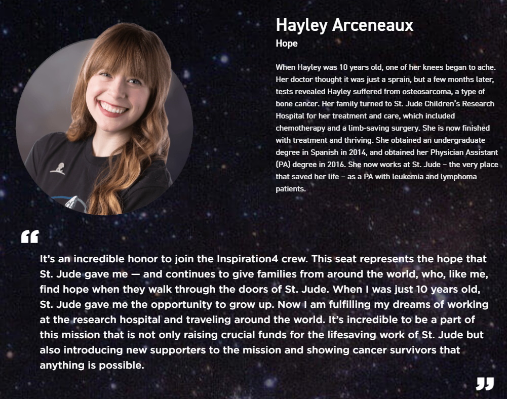 hayley arceneaux besætningsmedlem inspiration4 mission spacex / newz.dk